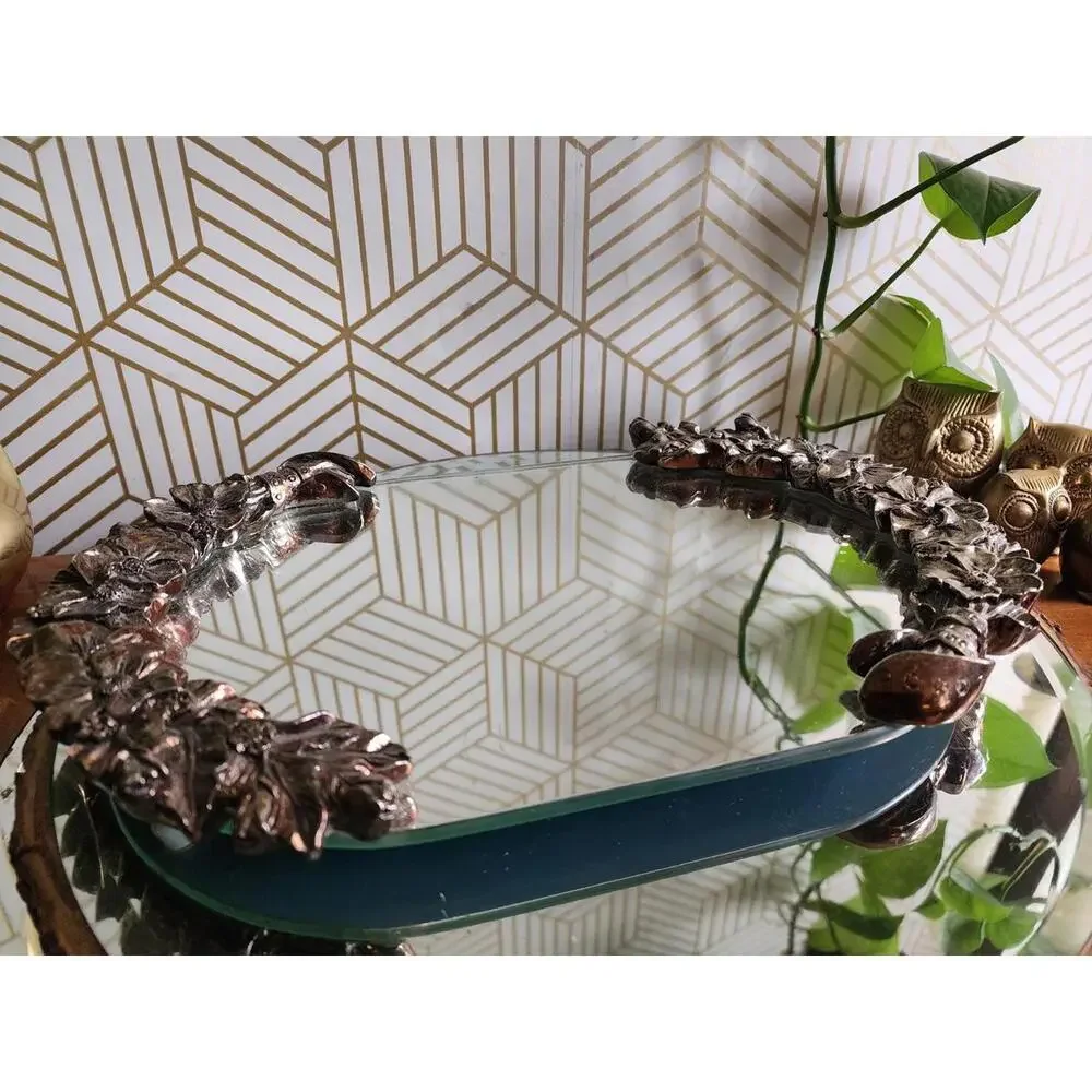 Vintage Heritage Mint Silver Plated Filigree Ornate Mirrored Vanity Tray